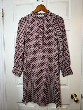 Gerard Darel Burgundy and White Floral Long-Sleeve Shift Dress